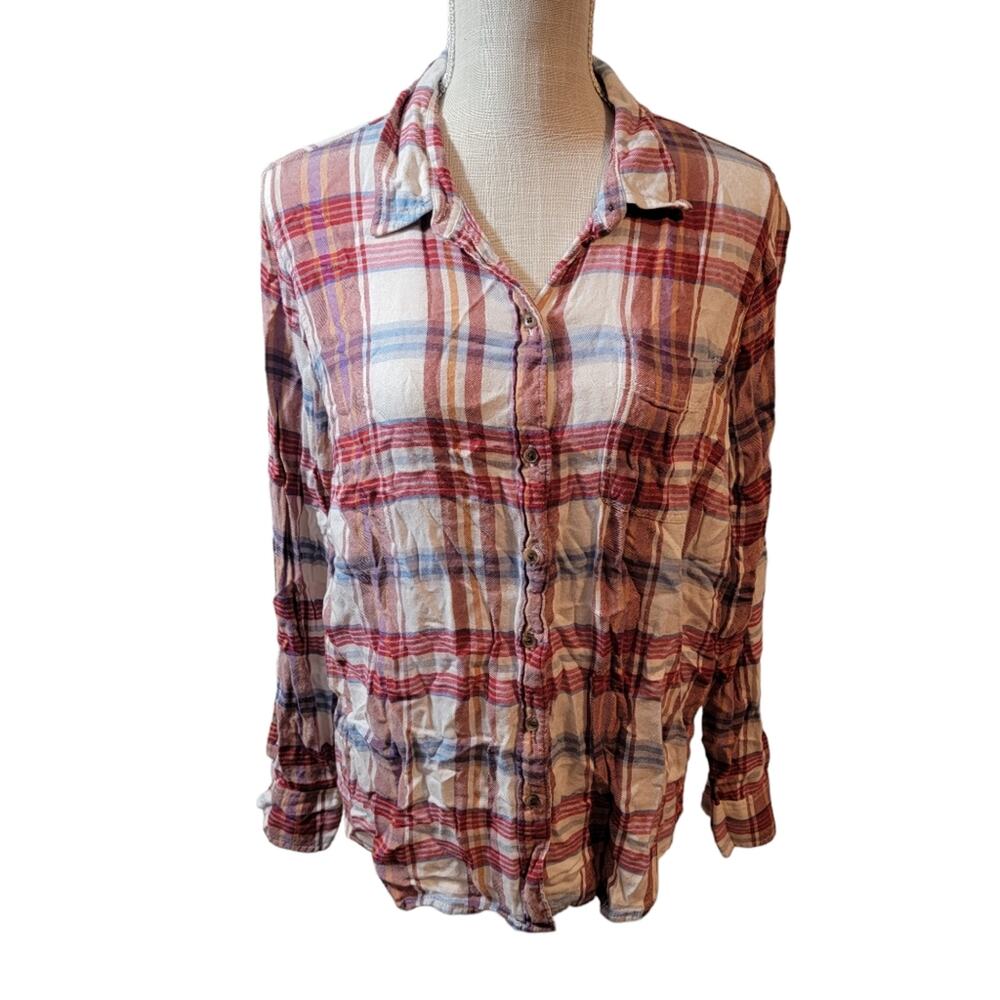 Lucky Brand Lightweight Soft Vintage Plaid Bungalow Button Up Flannel Style L